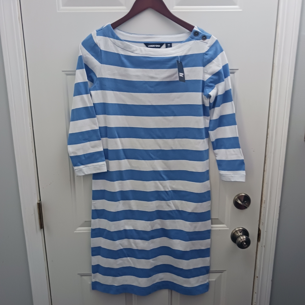 Lands' End Blue and White Striped Dress